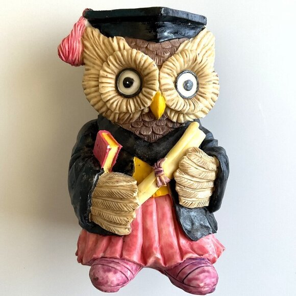GRADUATION OWL FIGURINE UNIQUE VINTAGE - Picture 2 of 10